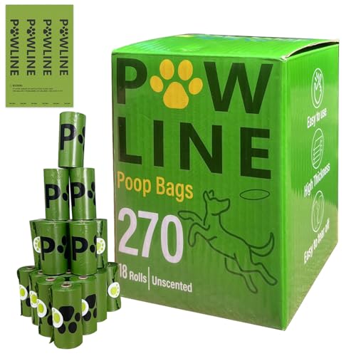 Image of PAWLINE Dog Poop Bags Rolls - Leak-Resistant Doggy Waste Bag - Poop Bag for Dogs Compostable - Easy-Tear Rolls Unscented Green Dog Trash Bag for Poops - Extra Thick Pet Waste Roll