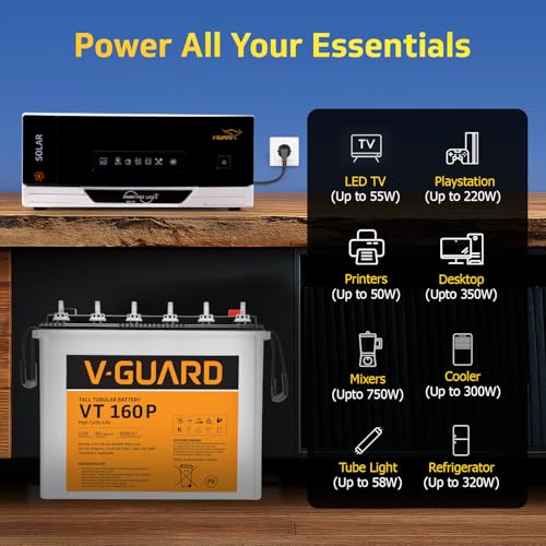 Image of V-Guard Inverter & Battery Combo (Smart Pro 1200S S Inverter, VT 160 P (152Ah Tall Tubular Battery)) for Home, Office & Shops