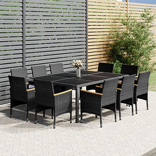 SECOLI Conjunto de muebles de jardín de ratán para 10 personas, muebles de jardín, juego con 10 sillas de jardín, muebles de jardín de ratán, color gris, juego de muebles de balcón 11-TLG-6