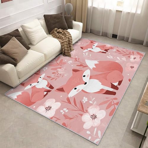 Générique Tapis Renard Rose, Tapis Entree Interieur Fleur Botanique, Poils Antidérapant Courts Doux Moquette Paillasson Interieur Entree Un Nettoyage Facile...