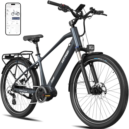 HITWAY BK33 E-Bike & Elektrofahrrad 26' x 2,35 Reifen, Aluminiumrahmen, 36V 10,4Ah Akku, 250W Mittelmotor, 25 km/h, 7-Gang, Unisex, Federgabel, Scheibenbremsen – Ideal als Pendlerfahrrad