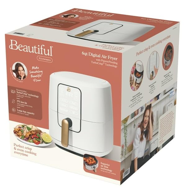 6 Qt Air Fryer With Turbocrisp Technology And Touch-Activated Display, White Icing By Drew Barrymore, Adjustable Temperature Ranges