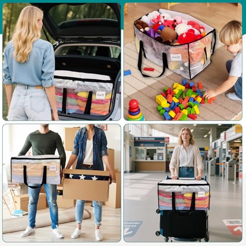 Dntorx 2 Stück 92L Große Aufbewahrungstasche mit Deckel, Transparente Umzugskartons Groß Faltbare Umzugstaschen Wasserfeste Storage Bag für Bettwäsche Bettdecken Spielzeug Kleidung Aufbewahrung