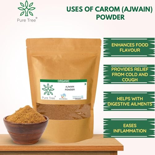 Image of Pure Tree Certified Organic Ajwain Powder | Carom Seed Powder | Ajavain | Omam Powder Gluten-Free | Vamu Seeds | Ajowan | Ayamodakam Seeds Rich In Antioxidants, 100 gram
