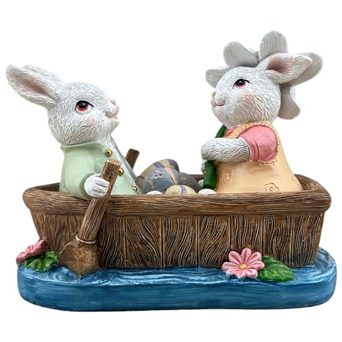 Estatua de conejos en bote decorativa de resina miniatura 1