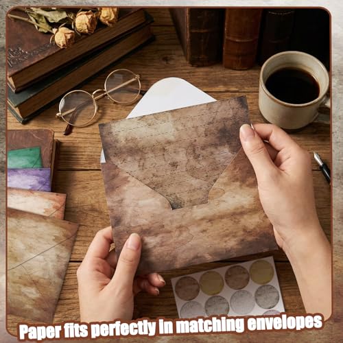 Image of TaoBary 160 Pcs Stationery Paper Set 50 Double Sided Stationery Papers with 50 Matching Envelopes and 60 Round Dot Sticker, 10 Design (Vintage,8.25 x 5.5 Inch)
