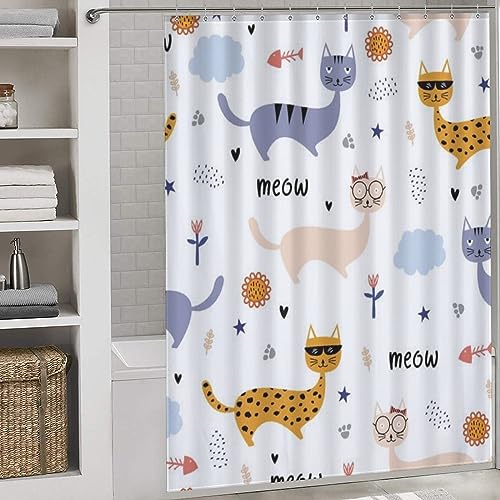 Image of PEKMAR Cat Shower Curtain Waterproof Design and Polyester, Quick-Drying Bathtubs Bathroom Decor Accessories 66x72Inchi168x183cmi‰
