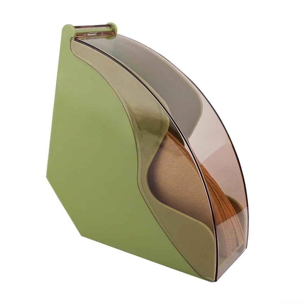 AIKEOU Acrylic Coffee Filter Paper Holder Rack with Transparent Cover for Hand Drip Coffee Filters Keeps Papers Clean with Convenient Rotating Lid Dispenser,Green