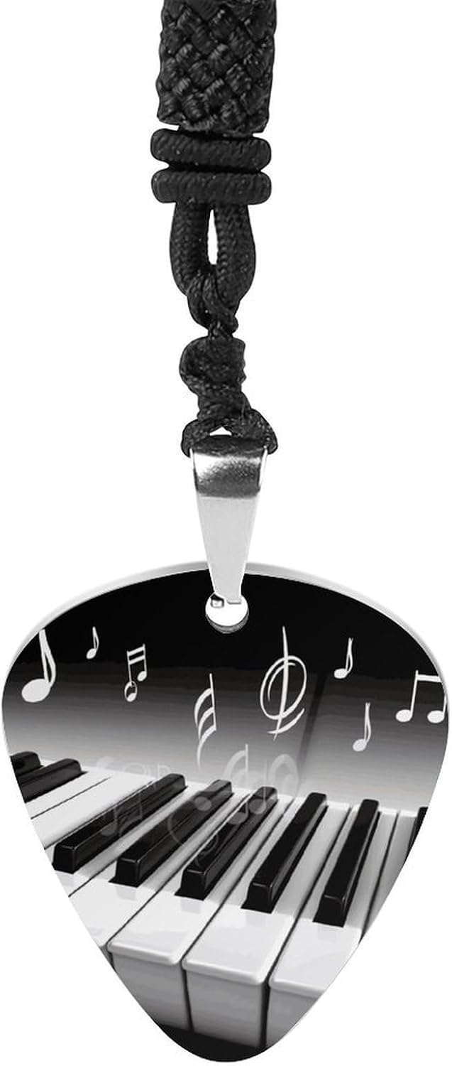 Piano Music Symbol Pick Necklace Guitar Pick Holder Necklace Men Pendant Necklaces Guitar Picks Keeper Storage Pendant Necklaces Unique Gifts for Guitar