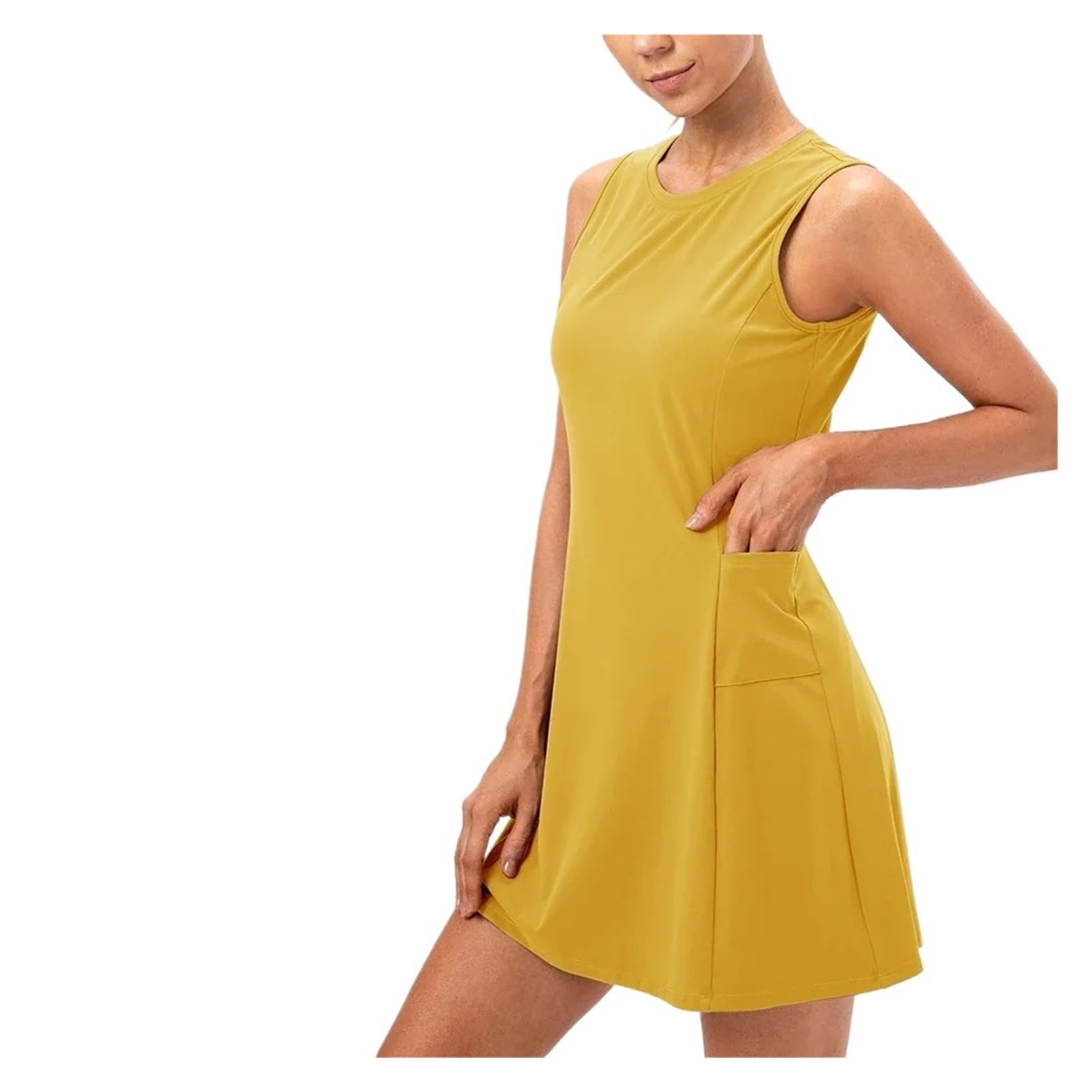 Robe Tennis Femme Women Nude Feel Breathable Sport Active Dress Golf Clothes Women(Lemon Yellow,4 S (European Size))