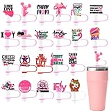 22Pcs 0.4in/10mm Straw Covers Cap for Stanley Cup 20 30&40 Oz Cup, Pink Cheerleading Straw Toppers for Tumbler Accessories