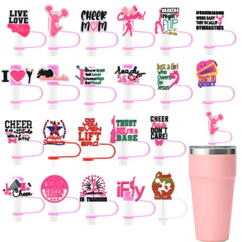 22Pcs 0.4in/10mm Straw Covers Cap for Stanley Cup 20 30&40 Oz Cup, Pink Cheerleading Straw Toppers for Tumbler Accessories
