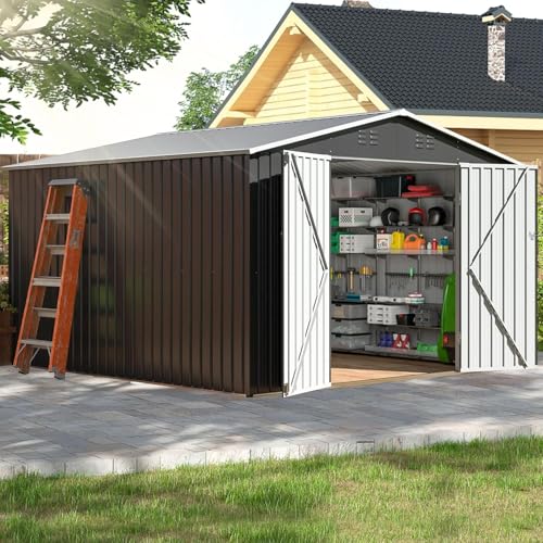 Image of Polar Aurora 10x10 FT Outdoor Storage Shed, Metal Garden Shed with with Updated Frame Structure, Tool Sheds for Backyard Garden Patio Lawn, Black