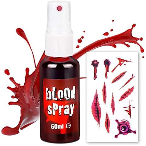 Halloween Fake Blood Spray Makeup - Washable Bloody Fake Blood for Costume Zombie Vampire and Monster Dress Up Cosplay, Realistic Blood Splatter for Clothes Mouth Face Paint Men Women Cover