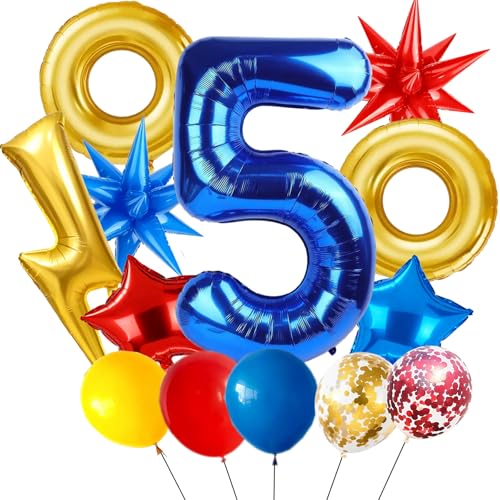 Cartoon Hedgehog Birthday Decorations 40 Inch Blue Number 5 Birthday DecorationsBig Gold Ring Lightning Balloons Red Blue Boom Star Balloons for Cartoon Hedgehog Role Carnival Theme Party Decoration