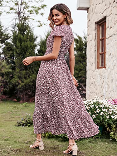 Image of PRETTYGARDEN Womens Dresses 2026 Summer Maxi Dress Boho Short Sleeve V Neck Swiss Dot Ruffle Tiered Smocked Flowy Long Dress