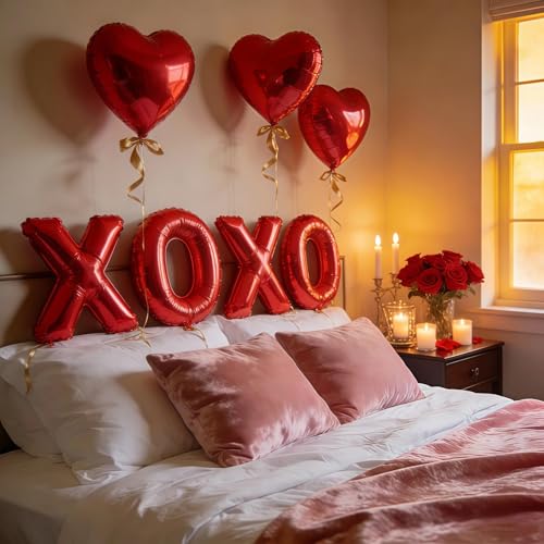 6pcs XOXO Red Heart Balloons,16in XOXO Letters Red Heart Valentine's Foil Balloon for Valentine's Day Party Wedding Party Decorations - Image 8