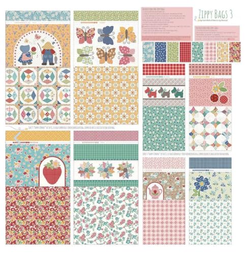 Riley Blakes Assortment of Premium Quilting Fabric Panels Perfect for Quilting Apparel DIY Crafting and Home Decor (Zippy Bags 3 Panel)