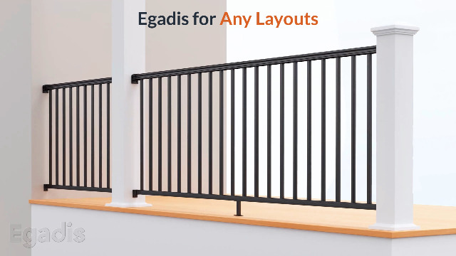 Image of Egadis 1 Pack 42 in. H x 8 ft. W Porch and Deck Railing Kit Without Post, Black Textured AAMA 2604 Powder-Coat Finish Modular Aluminum Railing System for Outdoor Decks, Porches & Balconies (1 Panel)