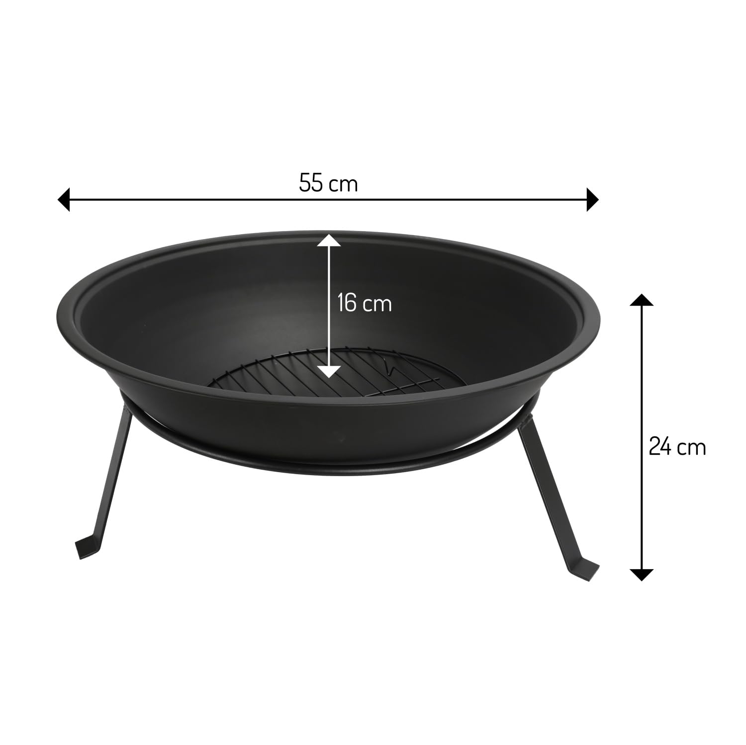 Adler Europe AD 6818 Braciere da giardino da 55 cm con griglia, braciere in acciaio per esterni per legna e bricchette di legno