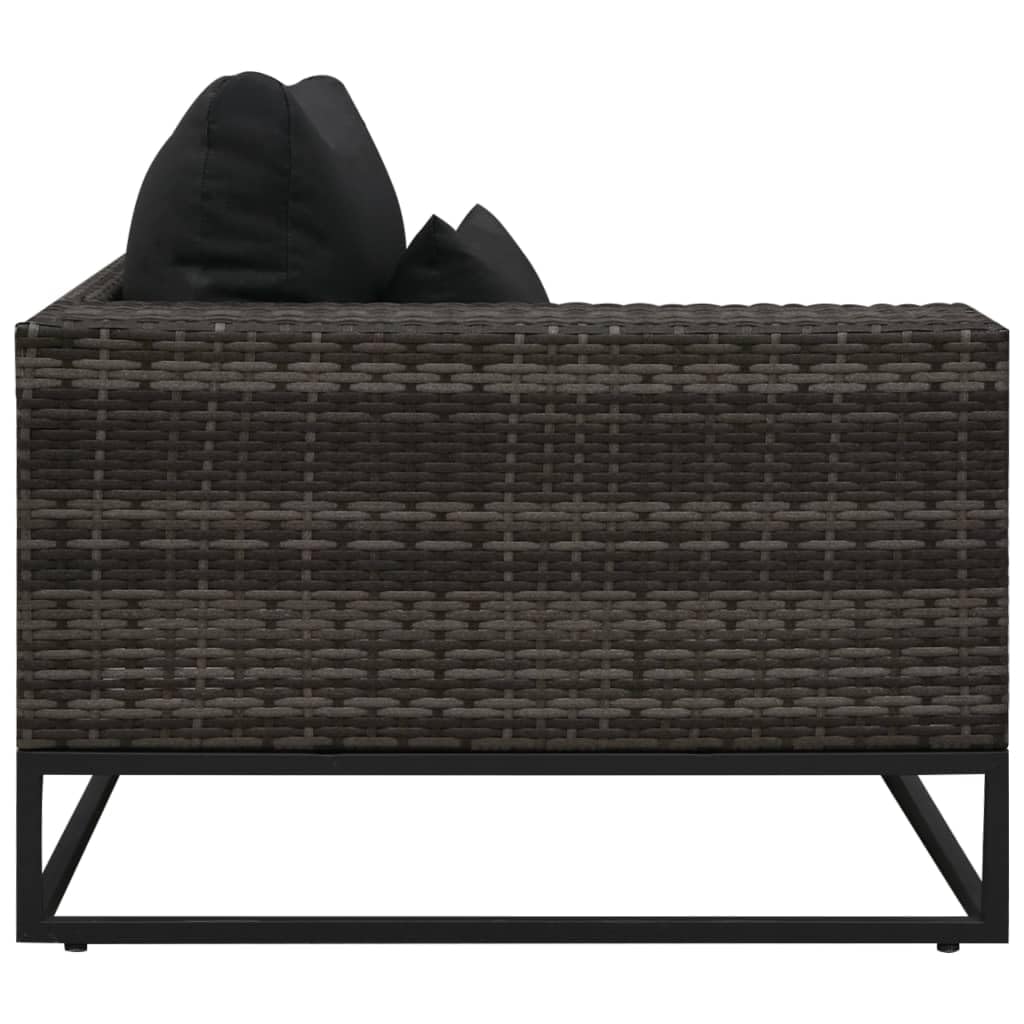 Set Divani da Giardino 5 pz con Cuscini in Polyrattan Grigio Composizione Angolare Resistente agli Agenti Atmosferici per Terrazzo Balcone Patio con Struttura in Acciaio e Lavabili 273x85x55 cm