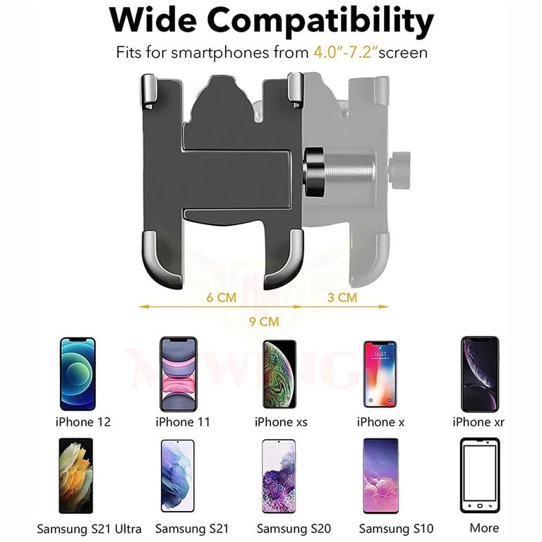 Image of HUMBLE Universal Mobile Phone Holder Waterproof Easy Adjustable Rear View Mirror Mount Solid Metal Stand up to 7 inch Suitable for Bicycle, Motorcycle, Bike Scooty Fits All Smartphones(Silver)