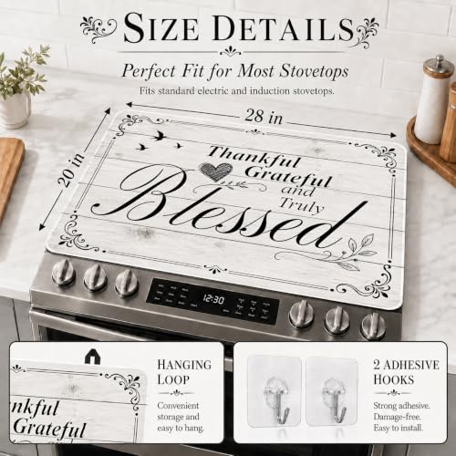 Image of Thankful Grateful Blessed Stove Top Cover for Electric Stove 28 inchx 20 inch Wood Grain Background Heat Resistant Glass Top Stove Cover Protector, Glass Cooktop Covers, Kitchen Flat Stove Top Covers