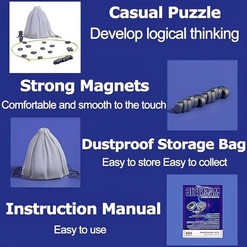 Magnetic Chess Game, Magnetic Chess Game with Stones, Magnet Game with String, 2 Player Party Travel Fun Games Table Top Magnet Strategy Game (A)