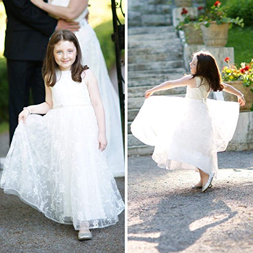 Image of ABaoWedding Lace A-Line Flower Girl Dress | Sleeveless,Floral Embroidery,Hidden Zipper.Perfect for Kids Wedding,Communion,Pageant & Formal Events.
