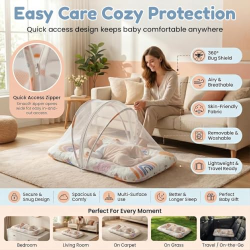 Image of StarAndDaisy 3 in 1 Baby Mosquito net for Sleeping, Mosquito net for Newborn Baby with Washable Design, Soft and Comfortable Bed.