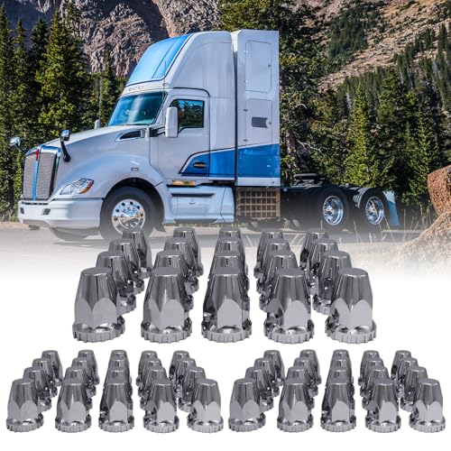 Image of 33mm ABS Chrome Dome Screw-on Lug Nut Caps Standard Flanged Column Lug Nut Cover Dome for Semi Truck Trailer (60PCS)