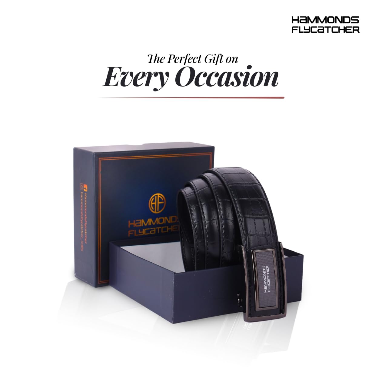 HAMMONDS FLYCATCHER Genuine Leather Belt for Men, Premium Leather Belt with Auto Lock mechanism, Mens Belt Leather Branded with Slide Lock, Stylish Hidden Tail Design for Everyday Wear - Croc Black - Image 6 thumbnail