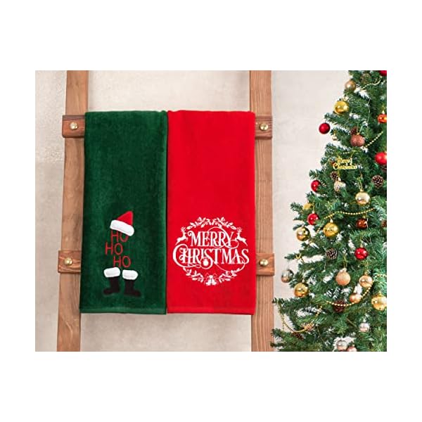   American-Soft-Linen-Christmas-Bath-Towels-Bathroom-Set-2-Packed-Embroidered-Decorative-100-Turkish-Cotton-Hand-Bath-Towels-Dish-Towels-for-Decor-Xmas-Merry-Hoho