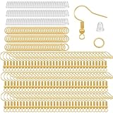 Juego de 300 pendientes para hacer uno mismo, pendientes de gancho para la oreja, pendientes de oro, pendientes en blanco, hipoalergénicos, para manualidades, con cierre de pendientes, silicona y