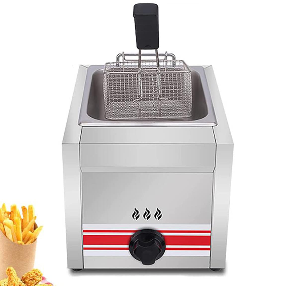 Friggitrice professionale a gas GPL da 10 l, in acciaio inox, con cestini e coperchi, per ristoranti e cucine domestiche, ad alta efficienza, facile da usare