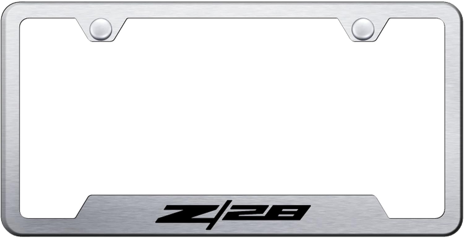 Au-TOMOTIVE GOLD Laser Etched Logo Cut-Out License Plate Frame for Chevy Z28 (Brushed Chrome)