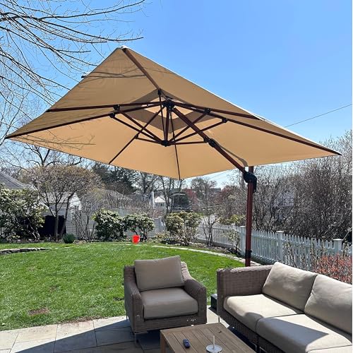 Image of PURPLE LEAF Patio Cantilever Umbrella 9ft Wood-Grain Finish, Beige