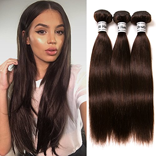 Dark Brown Human Hair Bundles Straight Hair Extensions Brazilian Straight Remy Hair Weave Unprocessed Virgin Brazilian Hair Extensions Color #2 (12 14 16 Inch) …