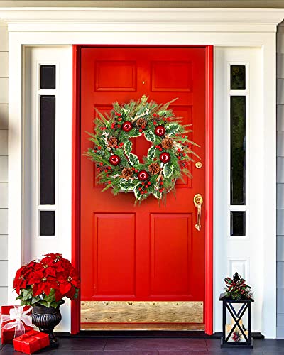 Ddhs 18 Inch Christmas Wreaths For Front Door, Christmas Wreath With Lights Artificial Apples, Antlers, Pine Cones, Red Berries Colors Were Bright Christmas Indoor & Outdoor Holiday Decoration #TOP6