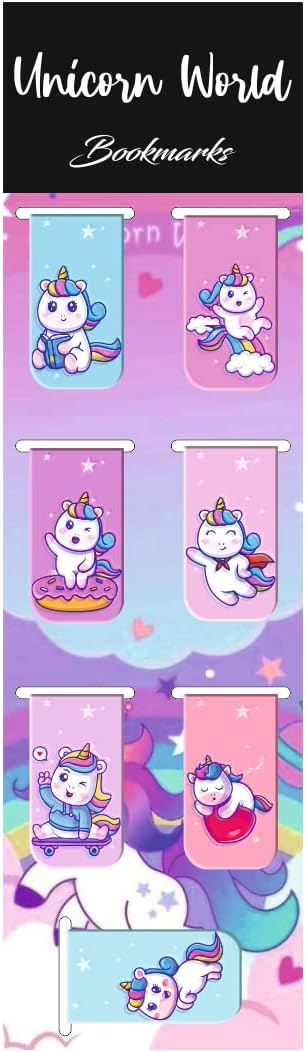 - Zesta Magnetic Bookmark Set of 7 | Aesthetic Book Mark for Reading | Cute Anime Bookmarks for Kids, Students | Book Accessories for Novels, Gifts for Readers(Unicorn Magnetic Bookmark, 9X2.5 Cms)