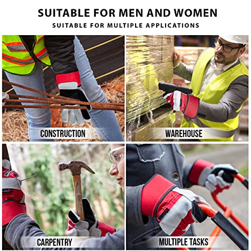 Safe Handler Supreme Rigger Gloves | Reinforced Palm, Split Grade, A Leather, Cotton Lining, Wide Safety Cuff, For Men & Women, Mechanics, Gardening, Osfm, 3 Pairs (6 Gloves) #TOP3