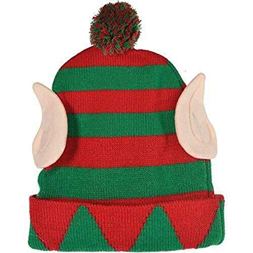 Fun-Filled Christmas & Holiday Party Elf Knit Hat, Green/Red, 11" x 8"