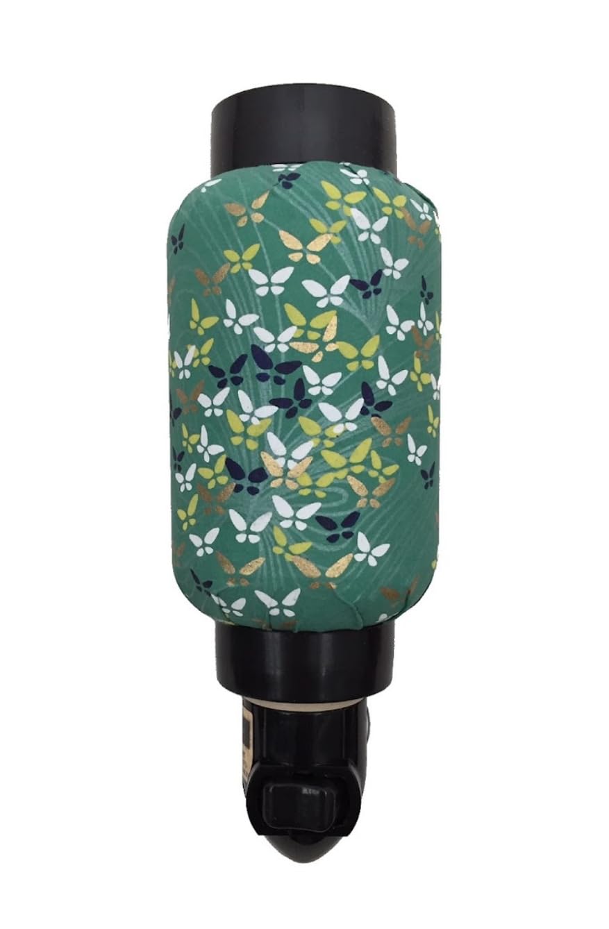 Decorative Washi Wall Plug in Night Light with Green Butterfly Pattern Japanese Lantern Style