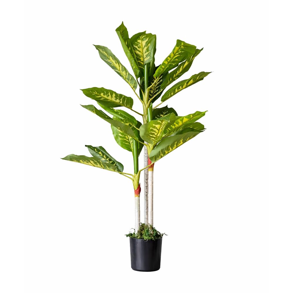 Voltico 100cm Dieffenbachia Tree - Realistic Artificial Indoor Plant for Home Decor - Large Artificial Plants Indoors, Fake Tree with Stable Cement Pot, Big Plant