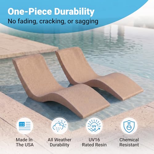 Image of Aqua Outdoors Luxury In-Pool Chaise Lounge Chairs, 2-Pack for Tanning Ledge & Sun Shelf, Fits 9 Inch Water Depth, Heavy-Duty LDPE Water-Weighted Pool Loungers, UV-Resistant, Sandstone Granite.