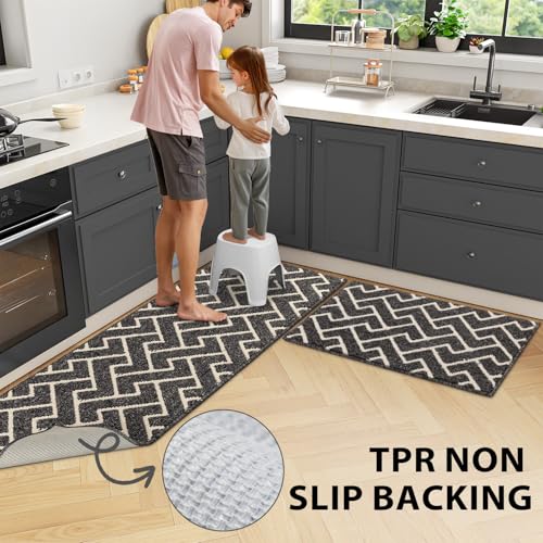 Kitchen Rug Set 2 Pieces, Washable Non-Slip 100% Polypropylene Kitchen Floor Mats, Super Absorbent and Stain-Resistant Floor Runner Rug, Hallway Runner, Entryway(Black, 60x90+60X180cm) - Image 5