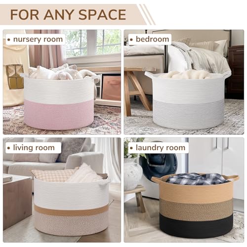 Image of INDRESSME 115L Extra Large Blanket Basket for Apartment Decor, Woven Baby Laundry Hamper Shoe Basekts for Entryway, Wicker Storage Basket for Organizing, Camel Mix & Black