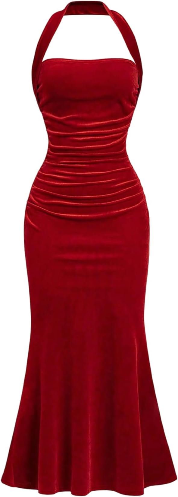 Girl's Velvet Halter Neck Maxi Dress Ruched Fishtail Bodycon Birthday Cocktail Party Dresses