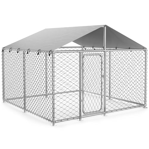 7.8 x 7.8ft Heavy Duty Outdoor Dog Kennel, Galvanized Steel Dog Crate with Roof - Secure Outdoor...
