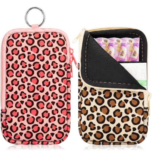 Image of KJQJLY 2 Pack Portable Tampon Organizer Bag Tampon Holder & Storage Case with Zipper for Travel, Discreet Period Bag for Purse, Waterproof Feminine Products Pouch for Women (Leopard Print)